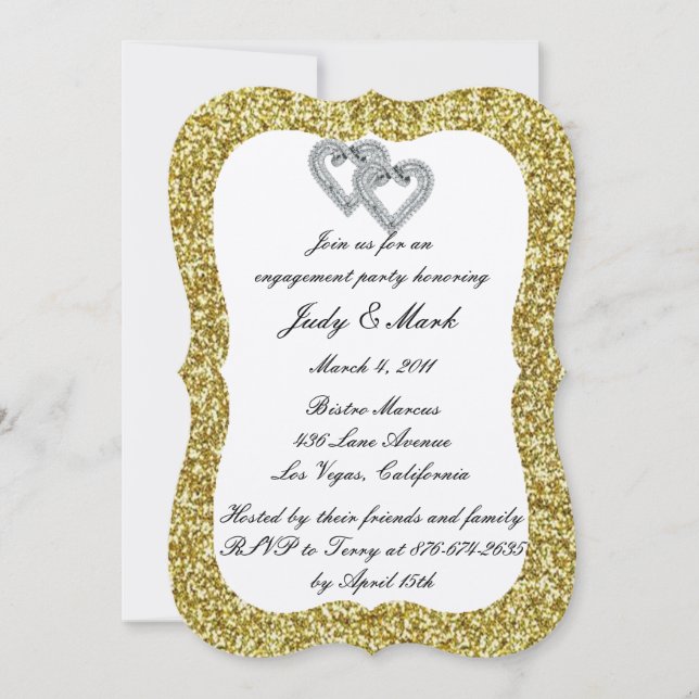 Invitation Parties scintillant d'or Diamond Hearts (Devant)