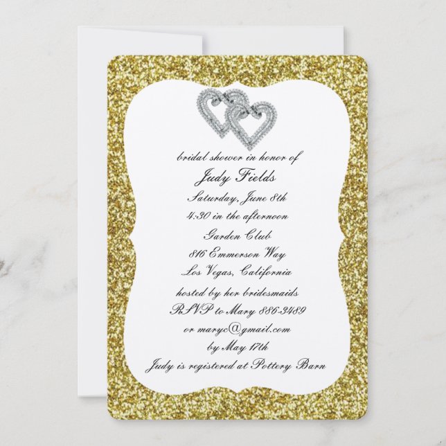 Invitation Parties scintillant d'or Diamond Hearts Fête des m (Devant)