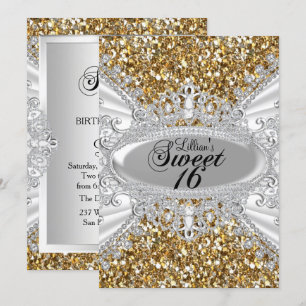Invitation Parties scintillant d'or Diamond Tiara Sweet 16 In