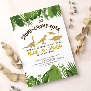 Invitation Parties scintillant d'or Dinosaur Forêt tropicale 