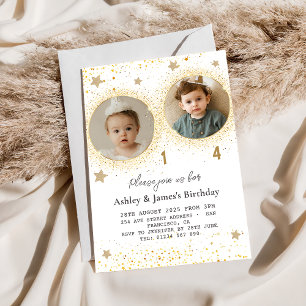 Invitation Parties scintillant d'or Double anniversaire Enfan