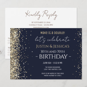 Invitation Parties scintillant d'or Double fête d'anniversair