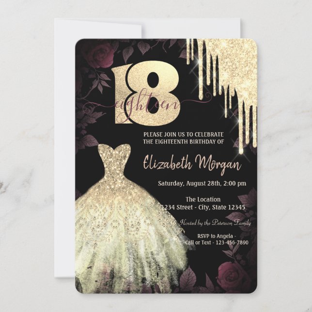 Invitation Parties scintillant d'or Drips robe gothique 18e a (Devant)
