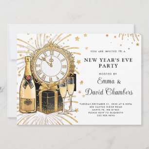Invitation Parties scintillant d'or du Nouvel An 2024