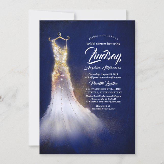 Invitation Parties scintillant d'or Elégante robe Marine Bleu (Devant)
