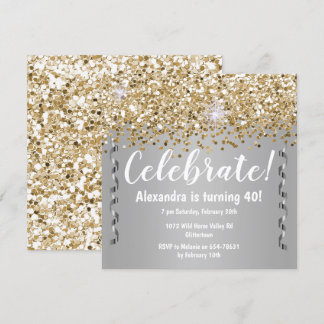 Invitation Parties scintillant d'or et argent métallique 40e 