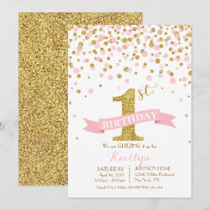 Invitation Parties scintillant d'or et arrosage rose moderne 