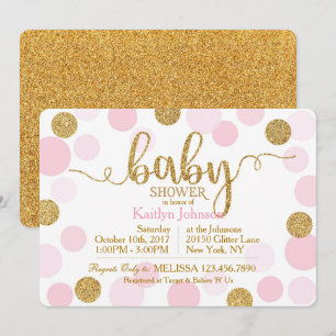 Invitation Parties scintillant d'or et Baby shower de points 