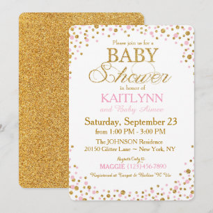 Invitation Parties scintillant d'or et Baby shower de saupoud