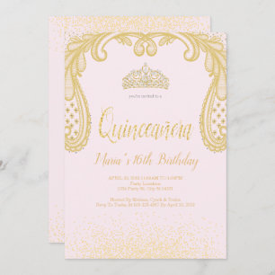 Invitation Parties scintillant d'or et dentelle, Quinceañera 