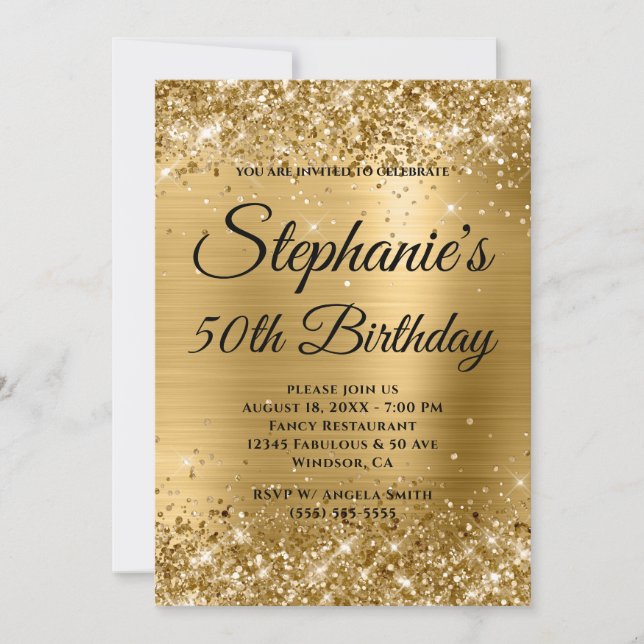 Invitation Parties scintillant d'or et Foil Fancy Monogramme (Devant)