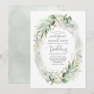 Invitation Parties scintillant d'or Eucalyptus Mariage de cou