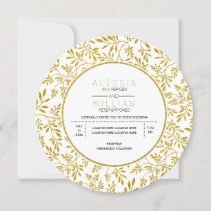 Invitation Parties scintillant d'or feuille motif mariage mod