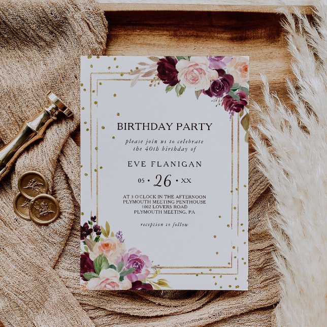 Invitation Parties scintillant d'or Fleur géométrique 40e ann (Créateur téléchargé)
