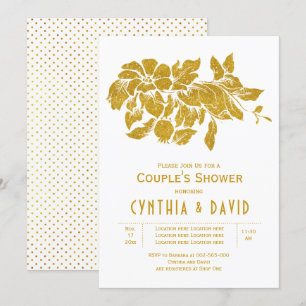 Invitation Parties scintillant d'or fleurs fleurie mariage co