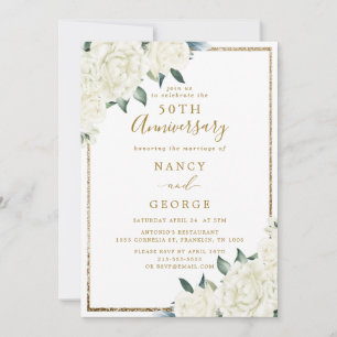 Invitation Parties scintillant d'or Floral blanc 50e annivers