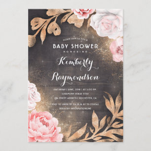 Invitation Parties scintillant d'or Floral Rustic Country Bab