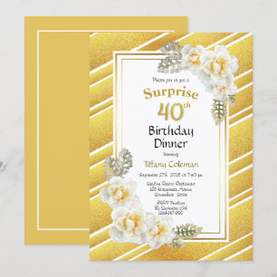 Invitation Parties scintillant d'or Floral Surprise Dîner d'a