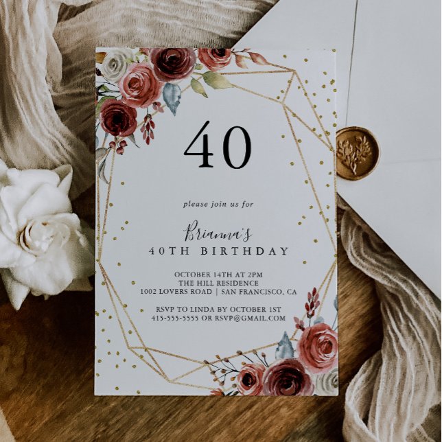 Invitation Parties scintillant d'or géométrique Printemps 40e (Créateur téléchargé)