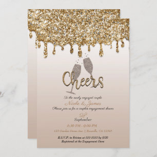 Invitation Parties scintillant d'or Glam Bubbly Fiançailles d