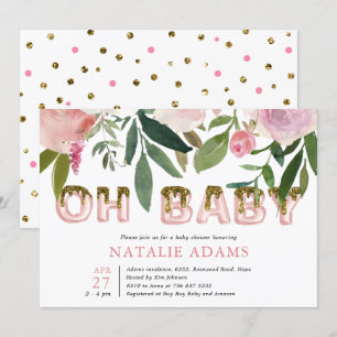 Invitation Parties scintillant d'or goutte Oh bébé Blush Baby