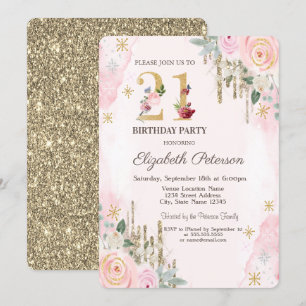 Invitation Parties scintillant d'or gouttes Flower Pink 21e a