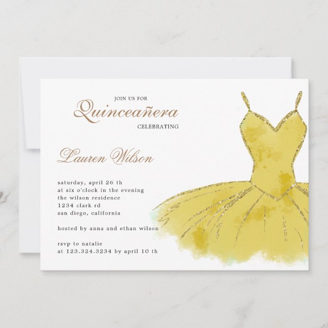 Invitation Parties scintillant d'or Gown Quinceanera Invitati (Devant)