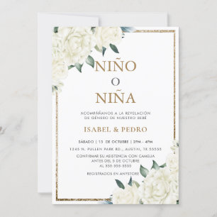 Invitation Parties scintillant d'or ivoire Floral espagnol Ge