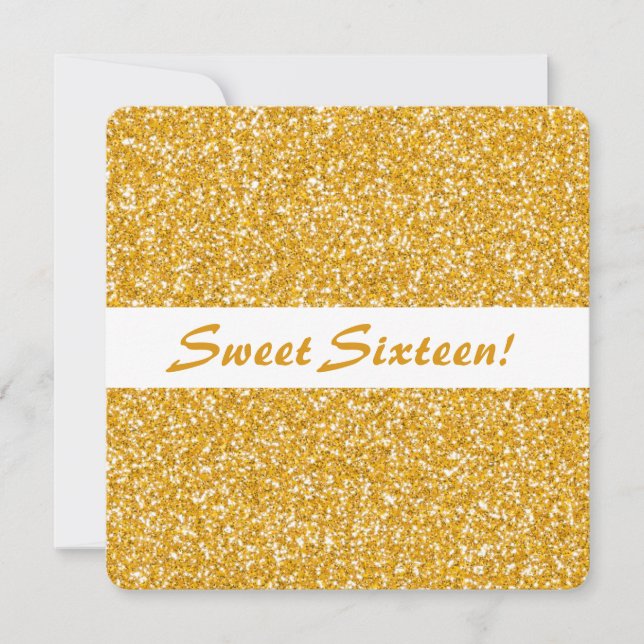 Invitation Parties scintillant d'or Look Motif Sweet sixteen  (Devant)