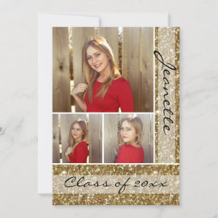 Invitation Parties scintillant d'or - Look Trois 3 Diplôme ph