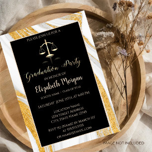 Invitation Parties scintillant d'or Marble Law School Graduat