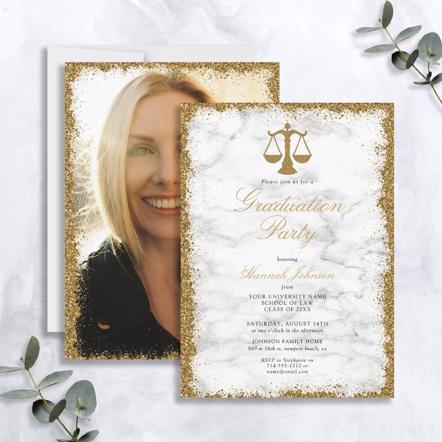 Invitation Parties scintillant d'or Marble Law School Graduat (Créateur téléchargé)