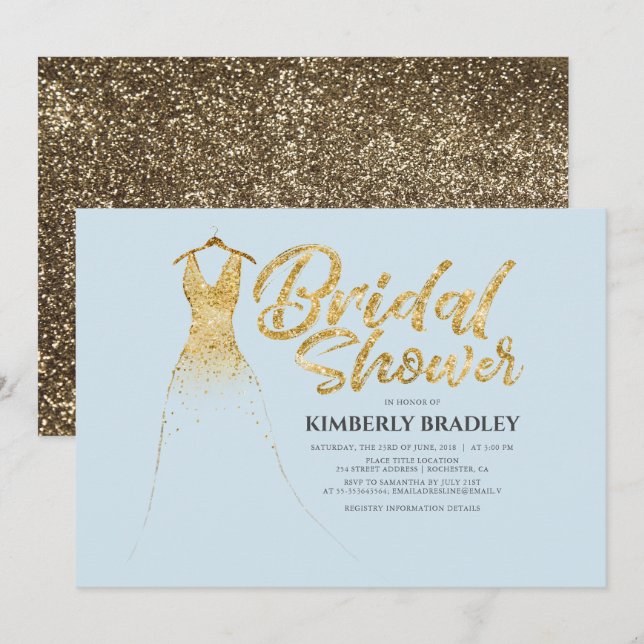 Invitation Parties scintillant d'or Mariage Gown Dusty Fête d (Devant / Derrière)