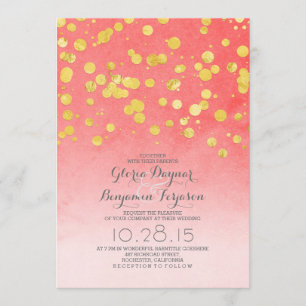 Invitation parties scintillant d'or, mariage rose corail-cora