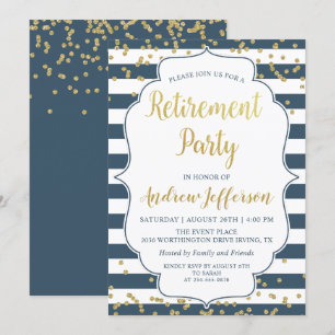 Invitation Parties scintillant d'or Marine Blue Surprise Retr