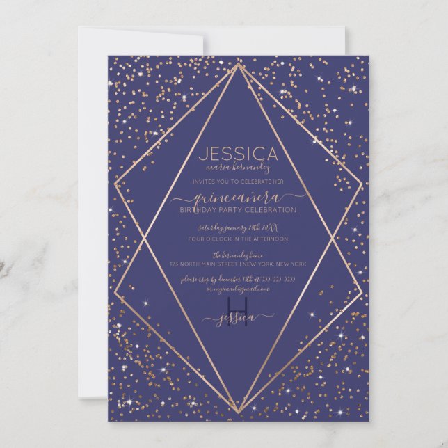 Invitation Parties scintillant d'or Marine Confetti Terrarium (Devant)