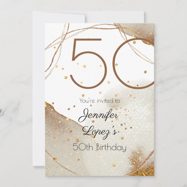 Invitation Parties scintillant d'or moderne 50e anniversaire  (Devant)