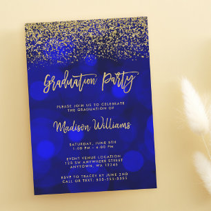 Invitation Parties scintillant d'or moderne Blue Faux Gold