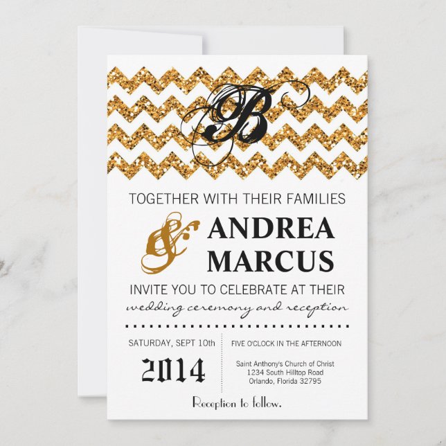 Invitation Parties scintillant d'or moderne Chevron Faire-par (Devant)