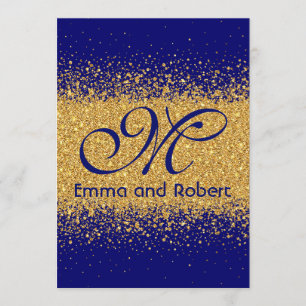 Invitation Parties scintillant d'or moderne et Royal Blue