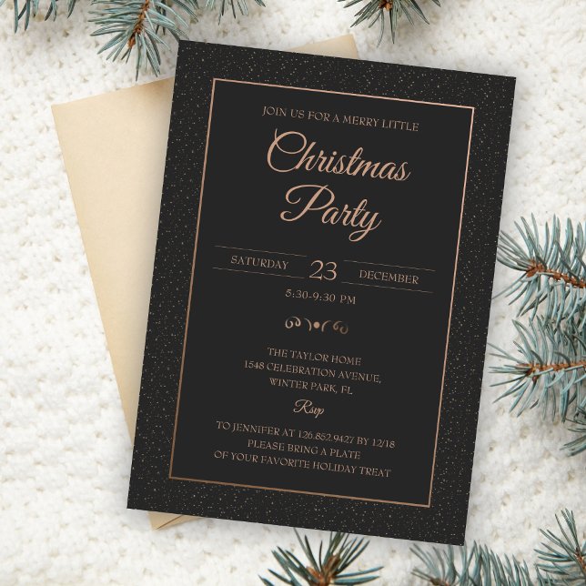 Invitation Parties scintillant d'or moderne Noir fête de Noël (Créateur téléchargé)