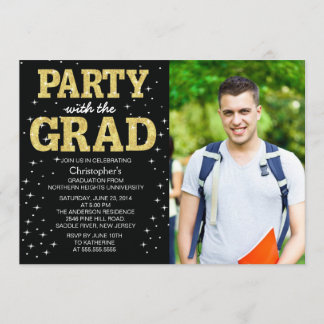 Invitation Parties scintillant d'or moderne Photo Graduation 