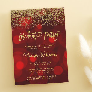 Invitation Parties scintillant d'or moderne Red Faux
