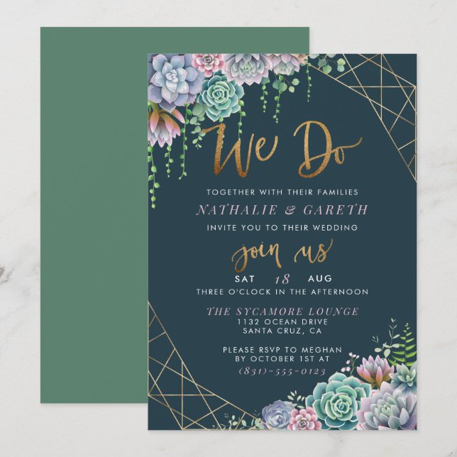 Invitation Parties scintillant d'or moderne Script & Mariage  (Devant / Derrière)