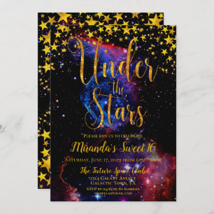 Invitation Parties scintillant d'or moderne sous les étoiles
