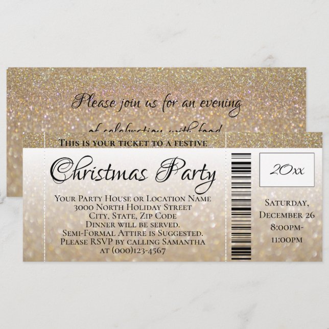 Invitation Parties scintillant d'or moderne Ticket de fête de (Devant / Derrière)