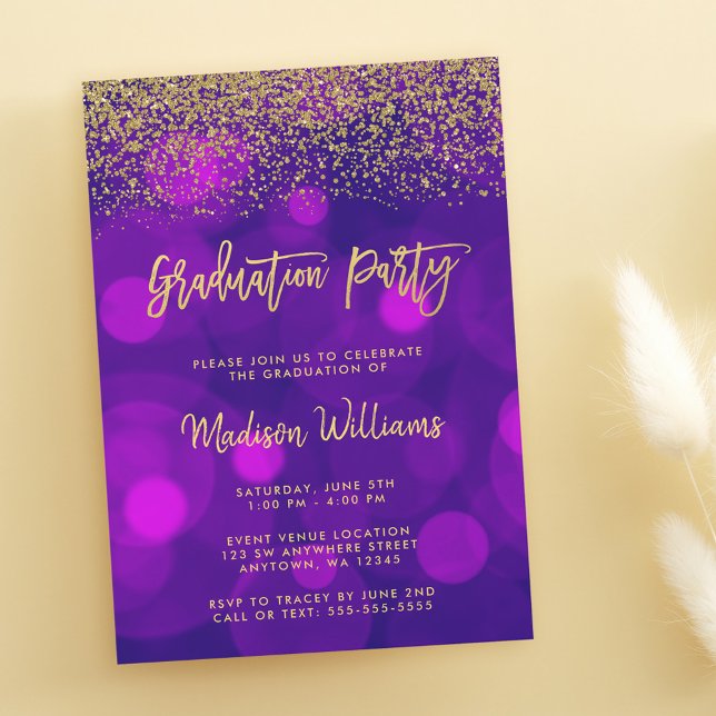 Invitation Parties scintillant d'or moderne violet Faux Gold (Créateur téléchargé)