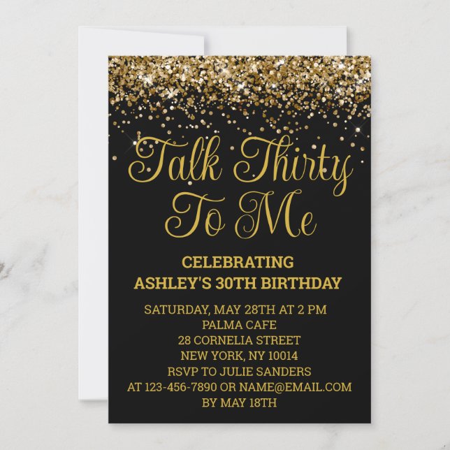 Invitation Parties scintillant d'or noir 30e anniversaire Par (Devant)