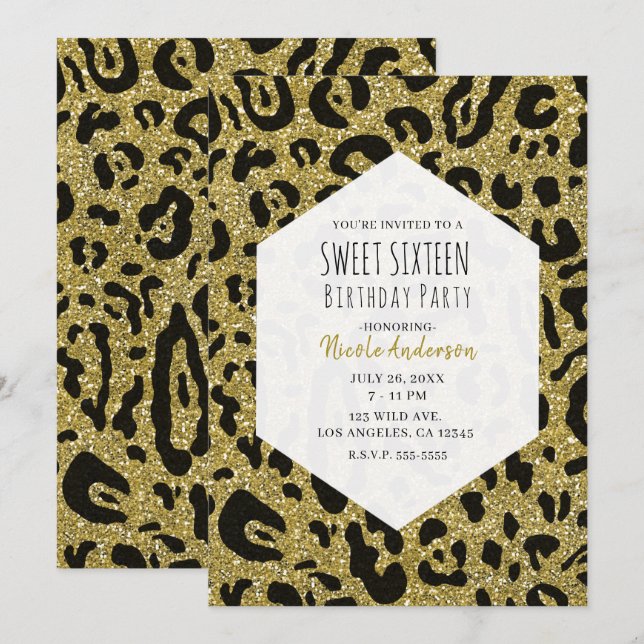Invitation Parties scintillant d'or noir Cheetah Leopard Swee (Devant / Derrière)