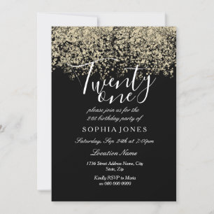 Invitation Parties scintillant d'or noir Confetti 21e anniver